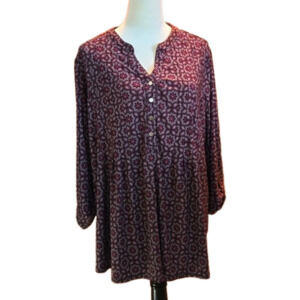 Westport Plus Size 3X Paisley Top V-Neck Geometric Pattern Flare Swing Hem